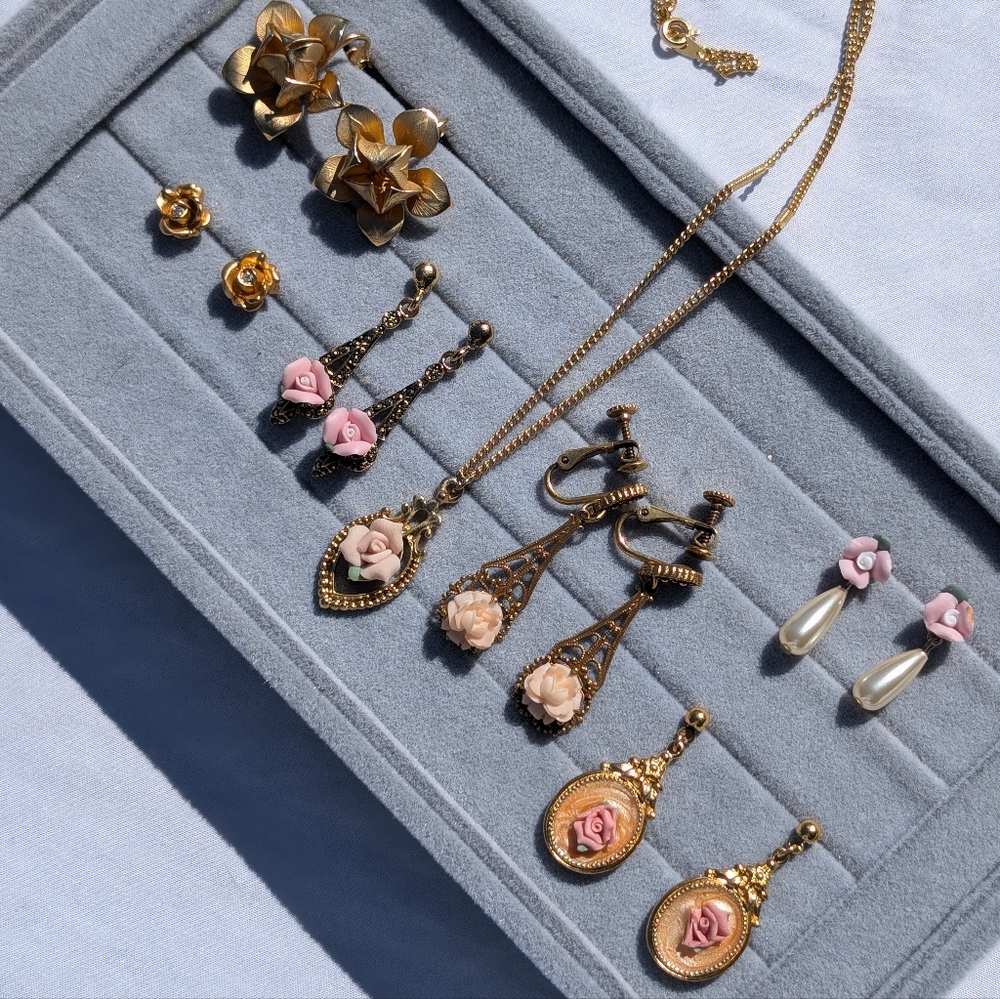 Gold and Pink Rose Jewelry Bundle